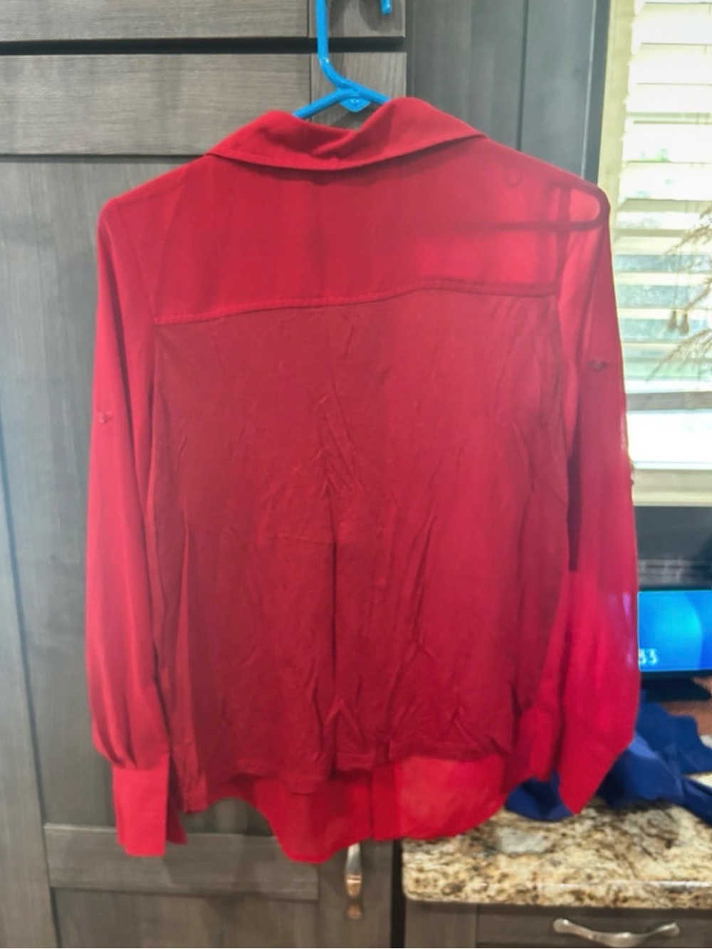 American Rag Red Semi-Sheer Button-Down Blouse - Picture 2 of 3